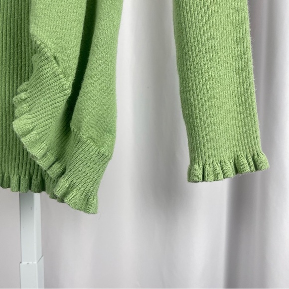 Energie Vintage Y2K Ramie Medium Ribbed Ruffle Cardigan Lime Green Boho Retro - Picture 3 of 6